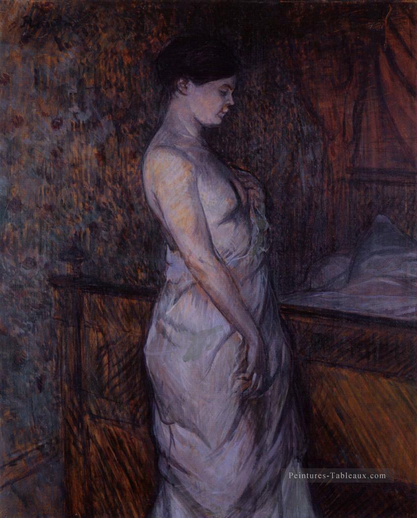 femme en chemise debout près d’un lit madame poupoule 1899 Toulouse Lautrec Henri de Peintures à l'huile